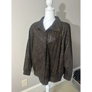 Womens‎ Leather Jacket Coat Brown 12 Snake Print Shiny Vintage Lillie Rubin